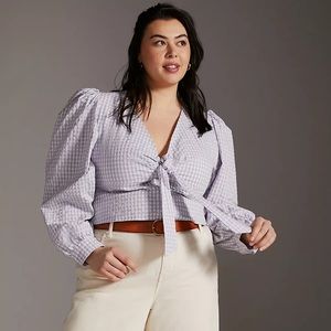 Anthropologie Maeve Cropped Linen Blouse Lilac